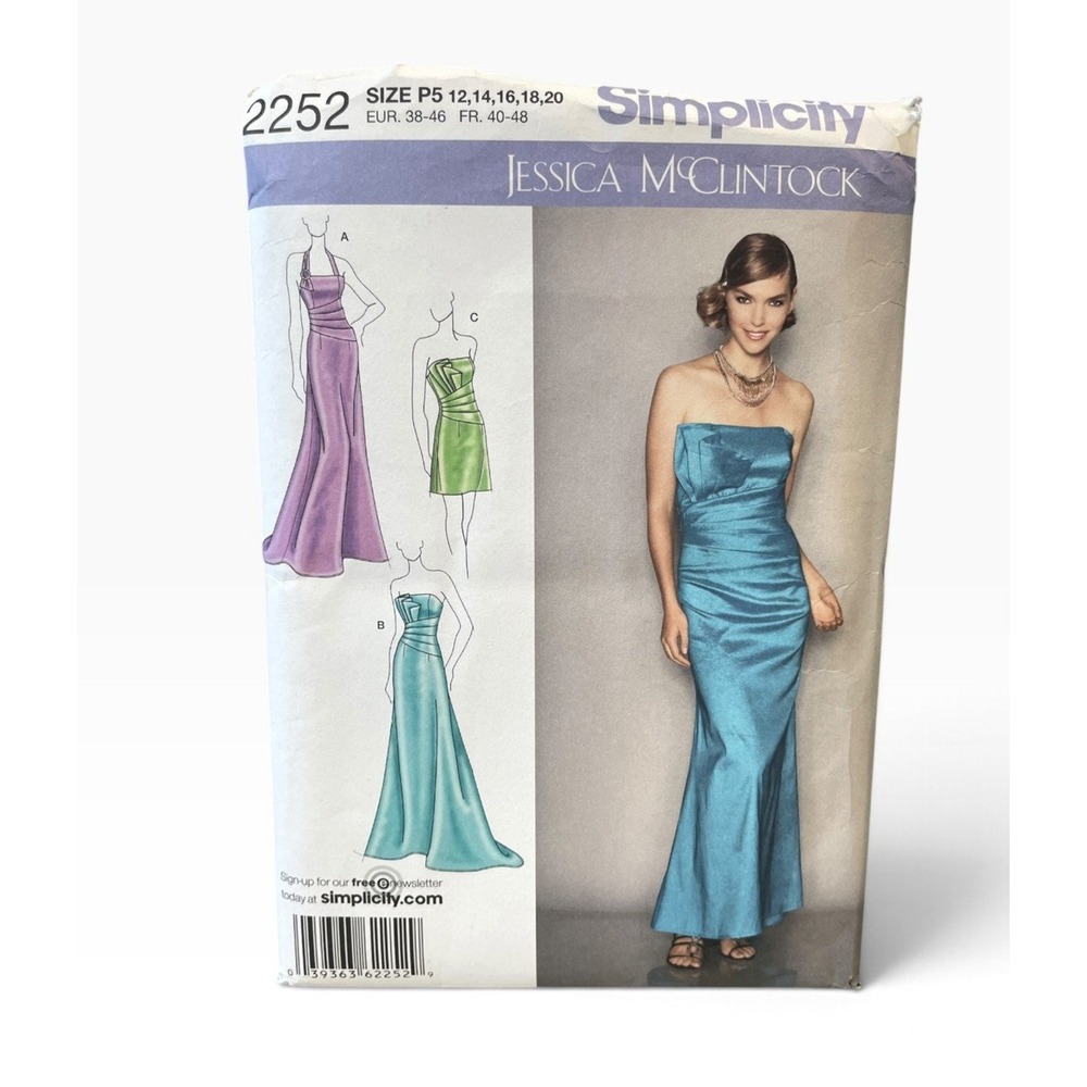 Simplicity 2252 Jessica McClintock Misses' Evening Dress Size 12-20 Uncut FF